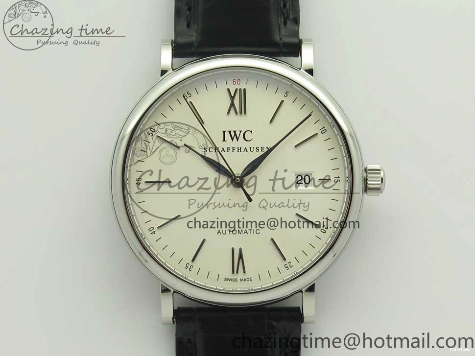 MIROTIME 0306 Supportive Portofino Automatic SS AF 1:1 Best Edition White Dial on Black Croco Leather Strap A 7184